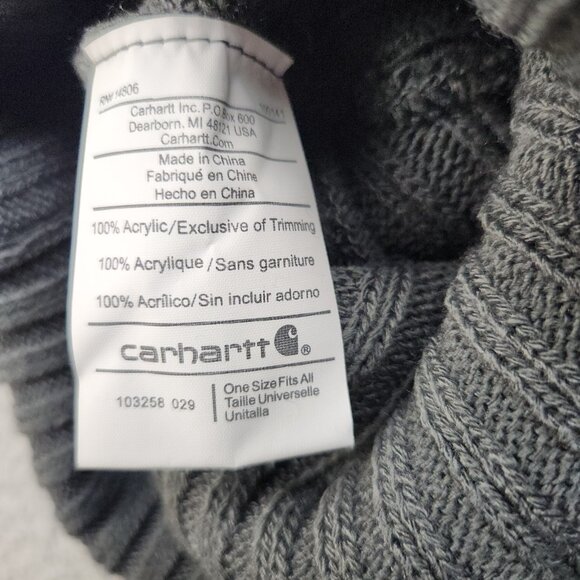 Carhartt Rexburg Hat Gray Beanie Sock Hat Gray Winter Outdoors Cuffed Pom Pom - Picture 3 of 4